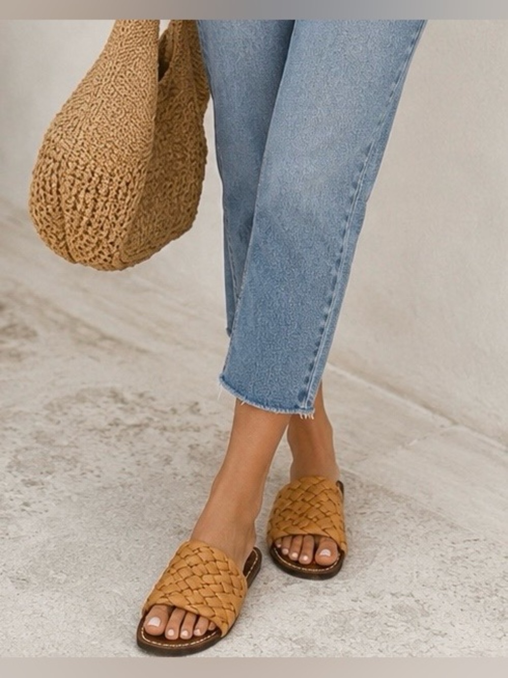 Sam Edelman Woven Leather Slides Sandals Camel Tan Size 6.5 NIB Summer Perfect - Picture 2 of 10
